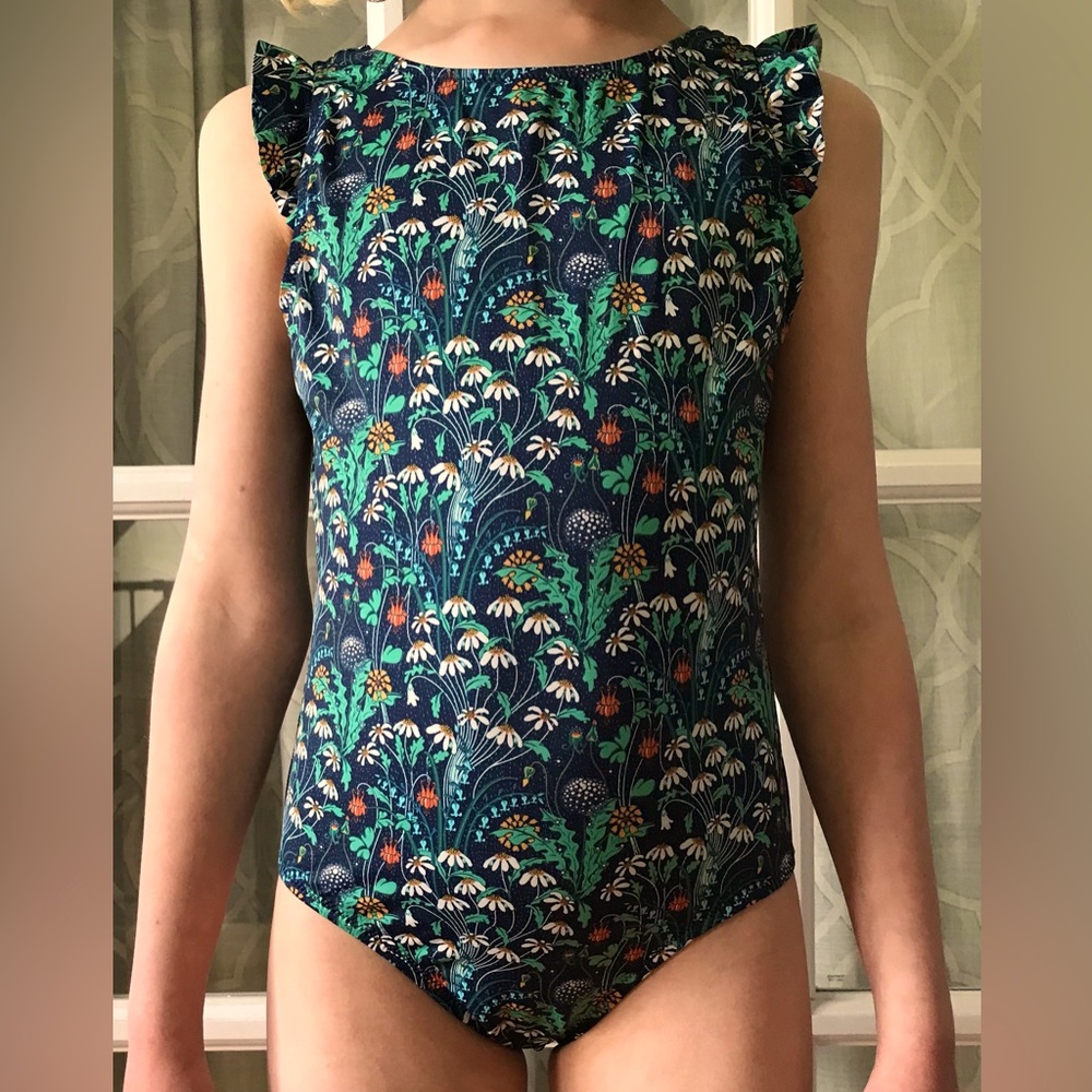 Crewcuts size 10 years girls’ one piece angel flutter sleeve, wildflowers EUC